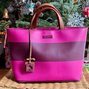 Kate Spade New York purse bag color block pink cranberry gold hardware